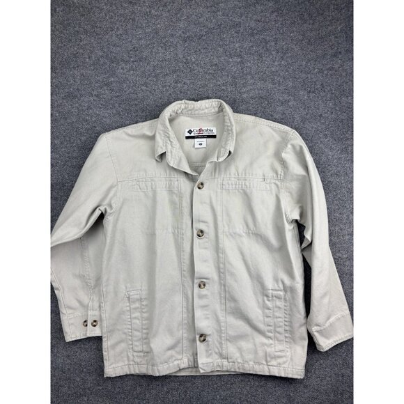 Columbia Jacket Mens Large Tall Beige Lined Button Front Chore Coat SS ET 3008 - Picture 1 of 7